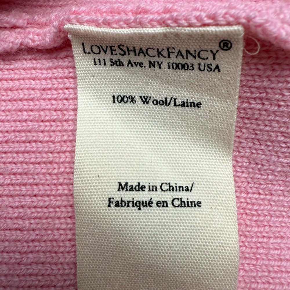 LoveShackFancy Elif Cardigan Sweater Pink Lavender 100% Wool Gold Button Women M - Picture 6 of 11